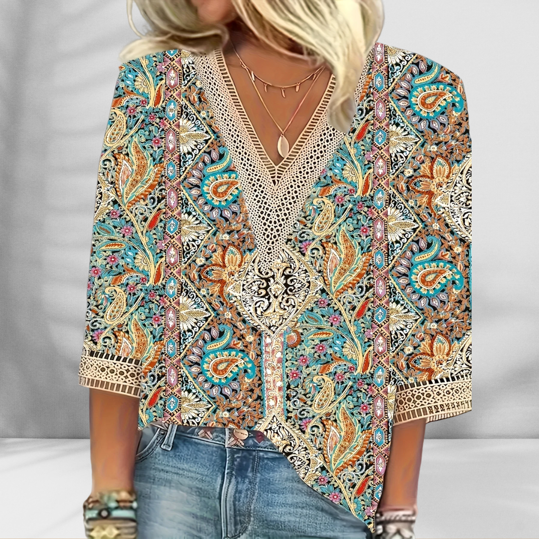 ALICE - BLUSA FLORAL COM DETALHES ELEGANTES