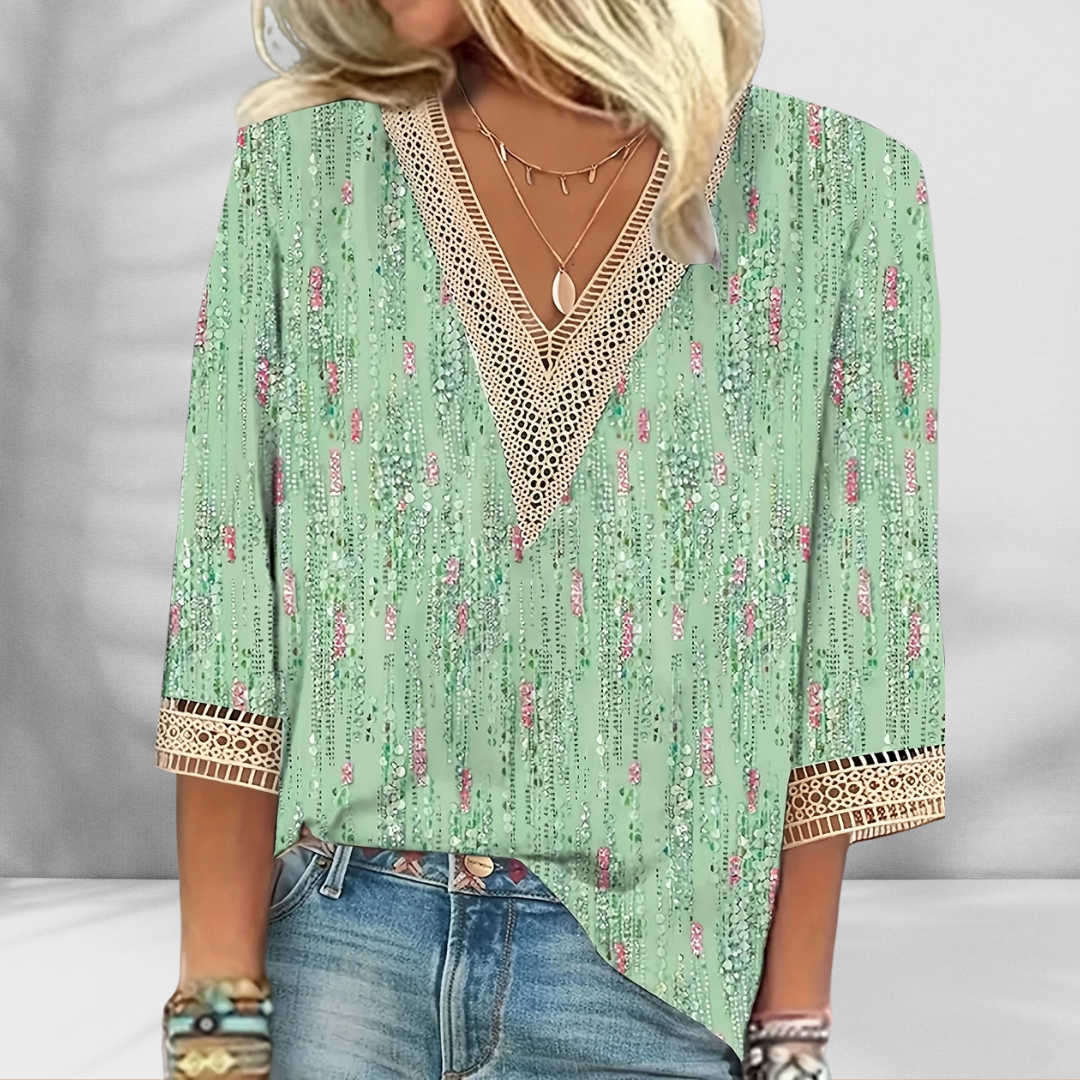 ALICE - BLUSA FLORAL COM DETALHES ELEGANTES