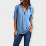 Olivia - Blusa casual com decote pontudo