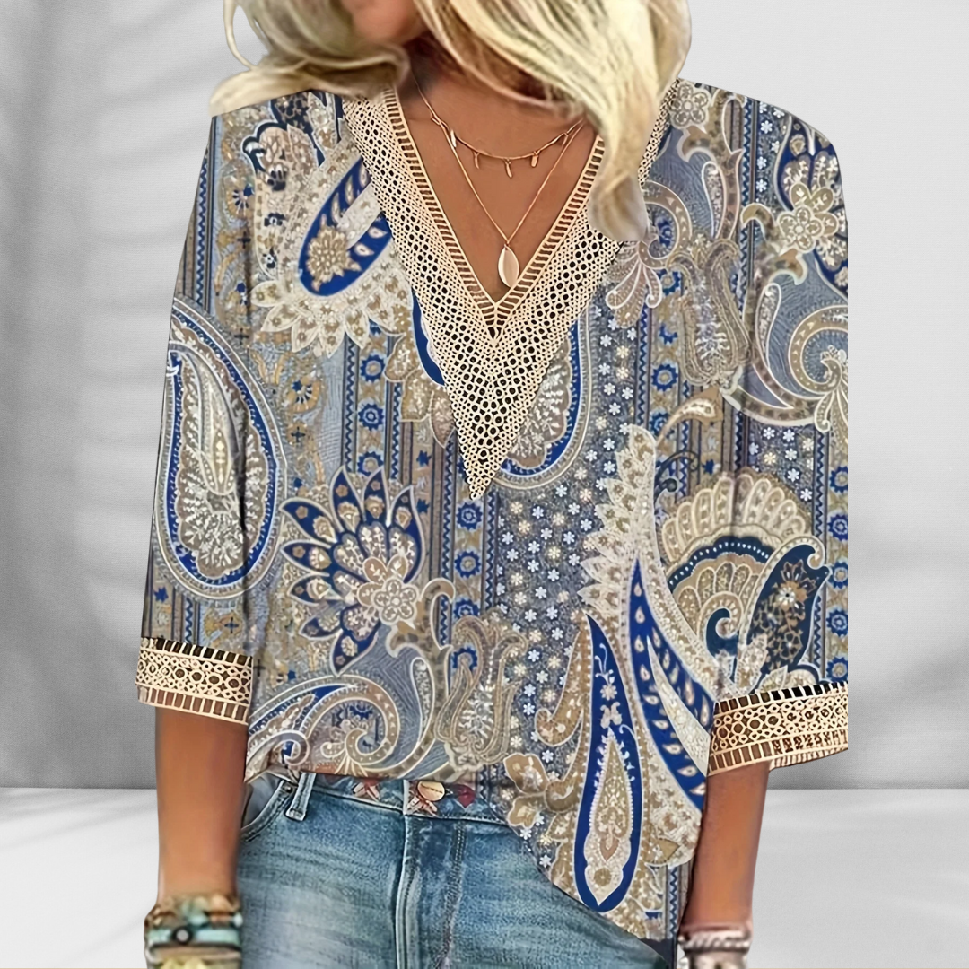 ALICE - BLUSA FLORAL COM DETALHES ELEGANTES