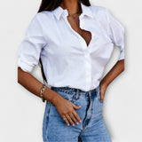 Blusa casual Jessica com decote pontudo