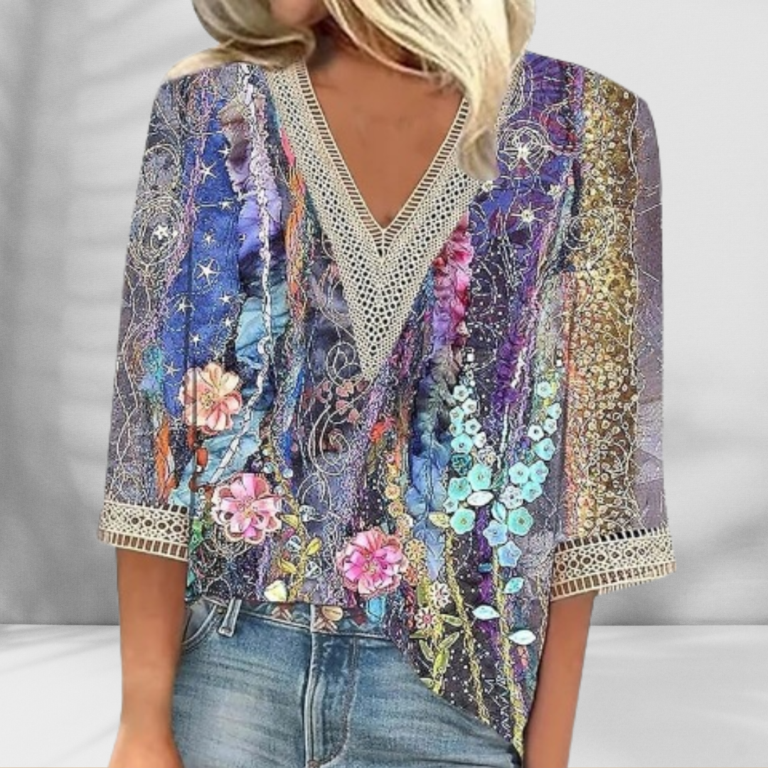 ALICE - BLUSA FLORAL COM DETALHES ELEGANTES