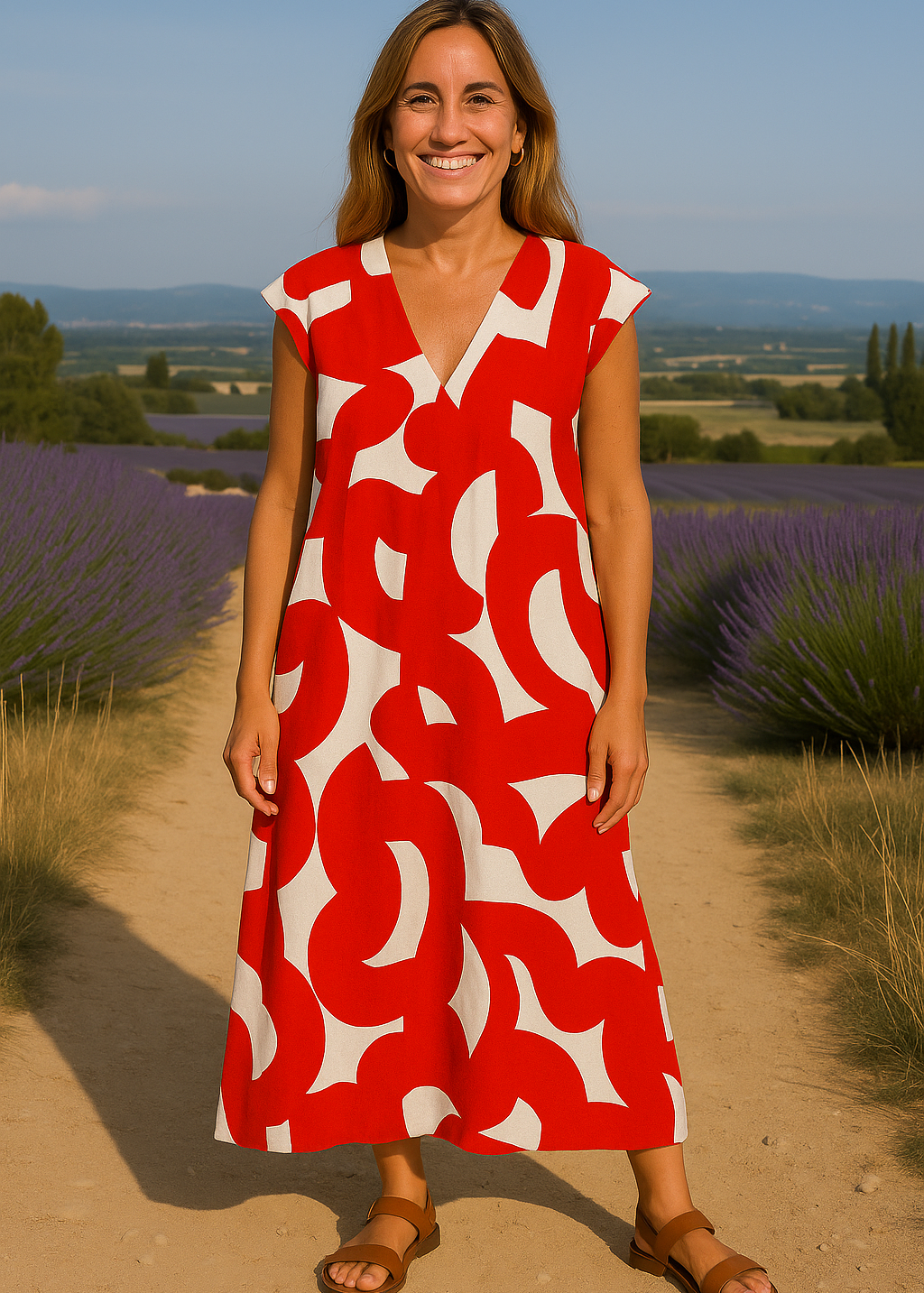 Joana - Vestido com estampado e decote em V