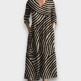 ZÉLIA - VESTIDO ELEGANTE EM RISCAS LONGO