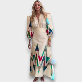 VERA - VESTIDO LONGO COM PADRÃO GEOMÉTRICO