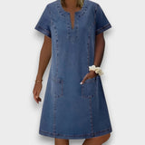 CLÁUDIA - VESTIDO EM DENIM FRESCO E PRÁTICO