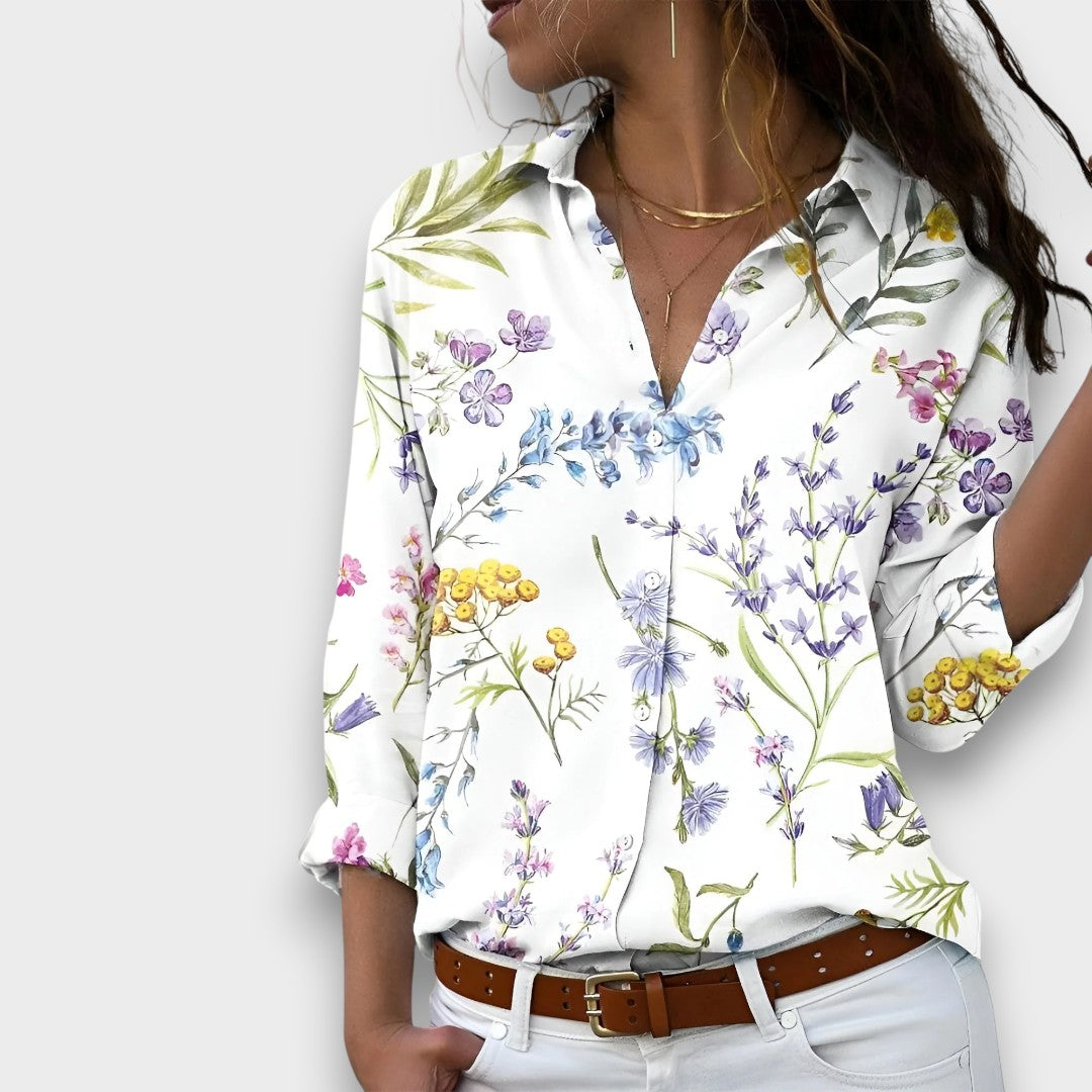 CONSTANÇA - BLUSA ELEGANTE COM ESTAMPADO CONTEMPORÂNEO