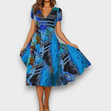 BEATRIZ - VESTIDO GOLA V MULTICOLORIDO COMFORTAVEL