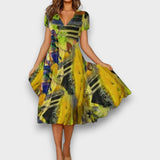 BEATRIZ - VESTIDO GOLA V MULTICOLORIDO COMFORTAVEL