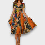 BEATRIZ - VESTIDO GOLA V MULTICOLORIDO COMFORTAVEL