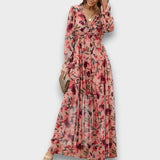 BRÍGIDA - VESTIDO LONGO FLORAL COM TECIDO DELICADO