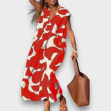 DANIELA - VESTIDO CHIQUE ESTAMPADO COM DECOTE V
