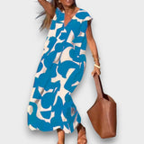 DANIELA - VESTIDO CHIQUE ESTAMPADO COM DECOTE V