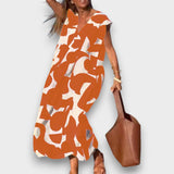 DANIELA - VESTIDO CHIQUE ESTAMPADO COM DECOTE V