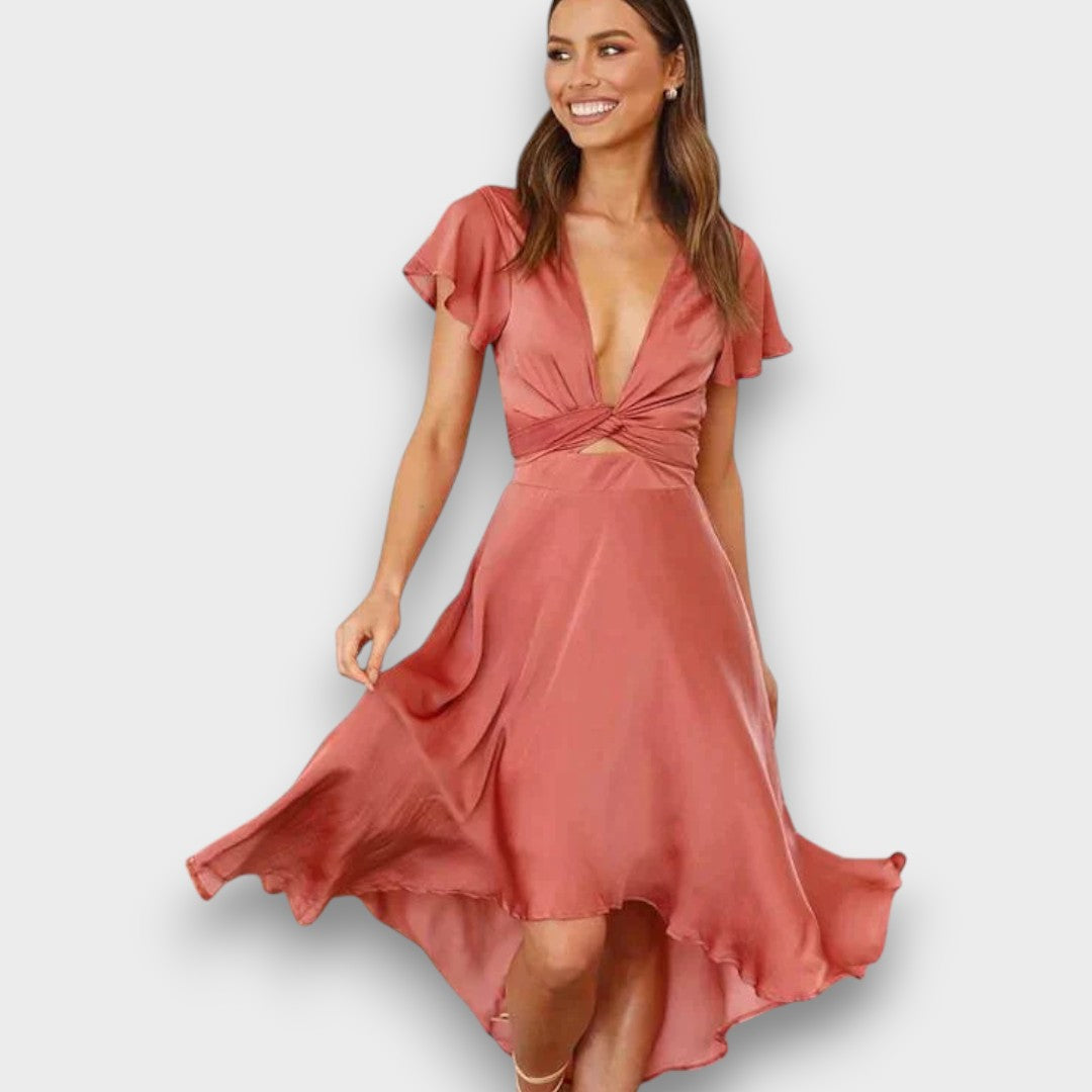 YOLANDA - VESTIDO FESTIVO ELEGANTE COM DECOTE V