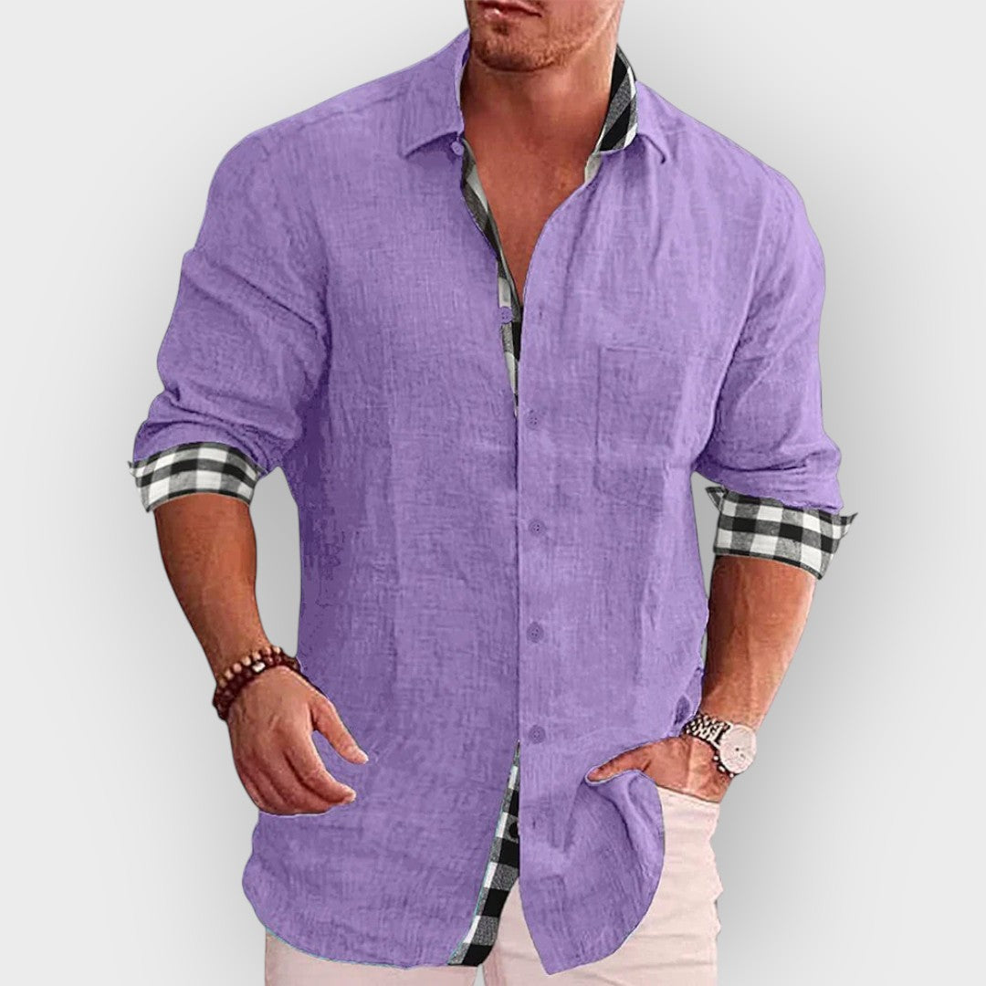 Camisa masculina com mangas xadrez