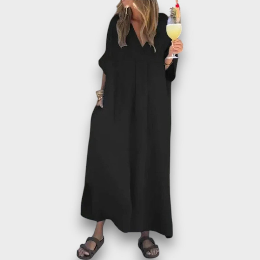 LETÍCIA - VESTIDO LONGO DE VERÃO COM DECOTE EM V