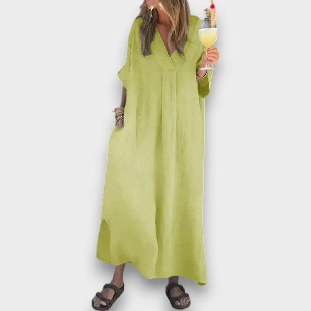 LETÍCIA - VESTIDO LONGO DE VERÃO COM DECOTE EM V