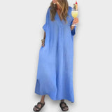 LETÍCIA - VESTIDO LONGO DE VERÃO COM DECOTE EM V