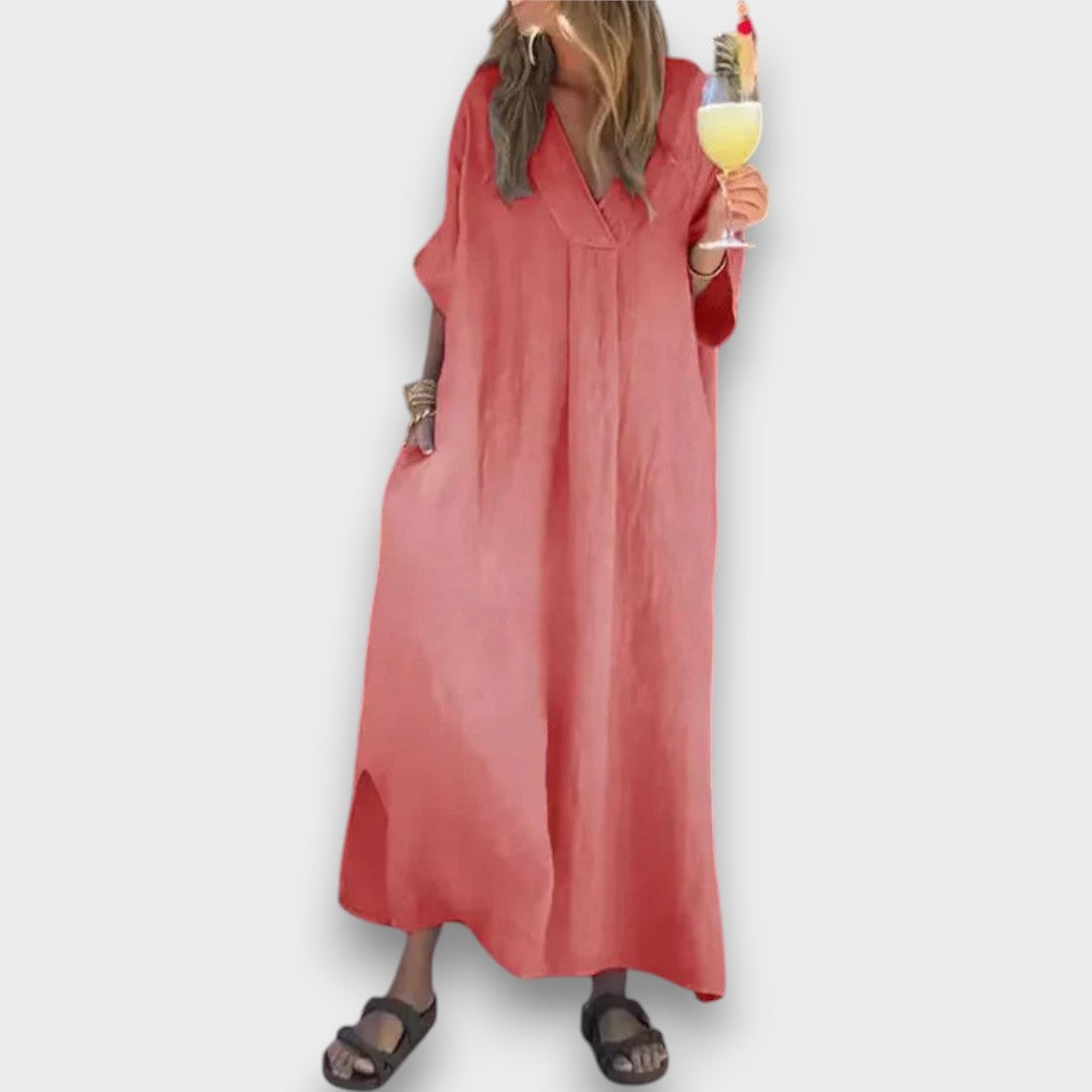 LETÍCIA - VESTIDO LONGO DE VERÃO COM DECOTE EM V