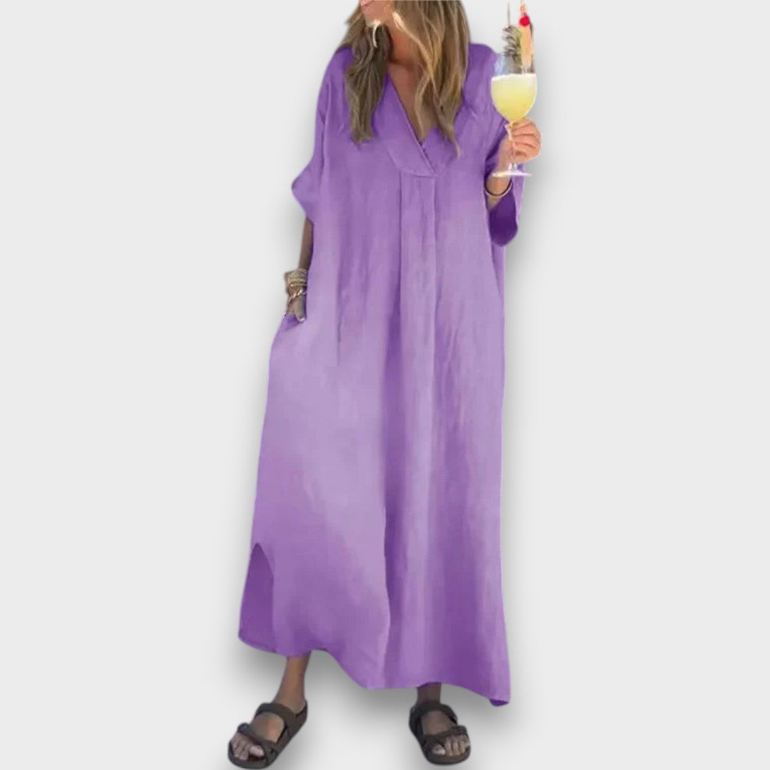 LETÍCIA - VESTIDO LONGO DE VERÃO COM DECOTE EM V