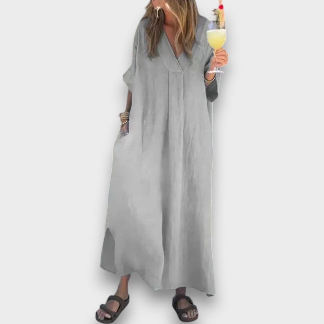 LETÍCIA - VESTIDO LONGO DE VERÃO COM DECOTE EM V